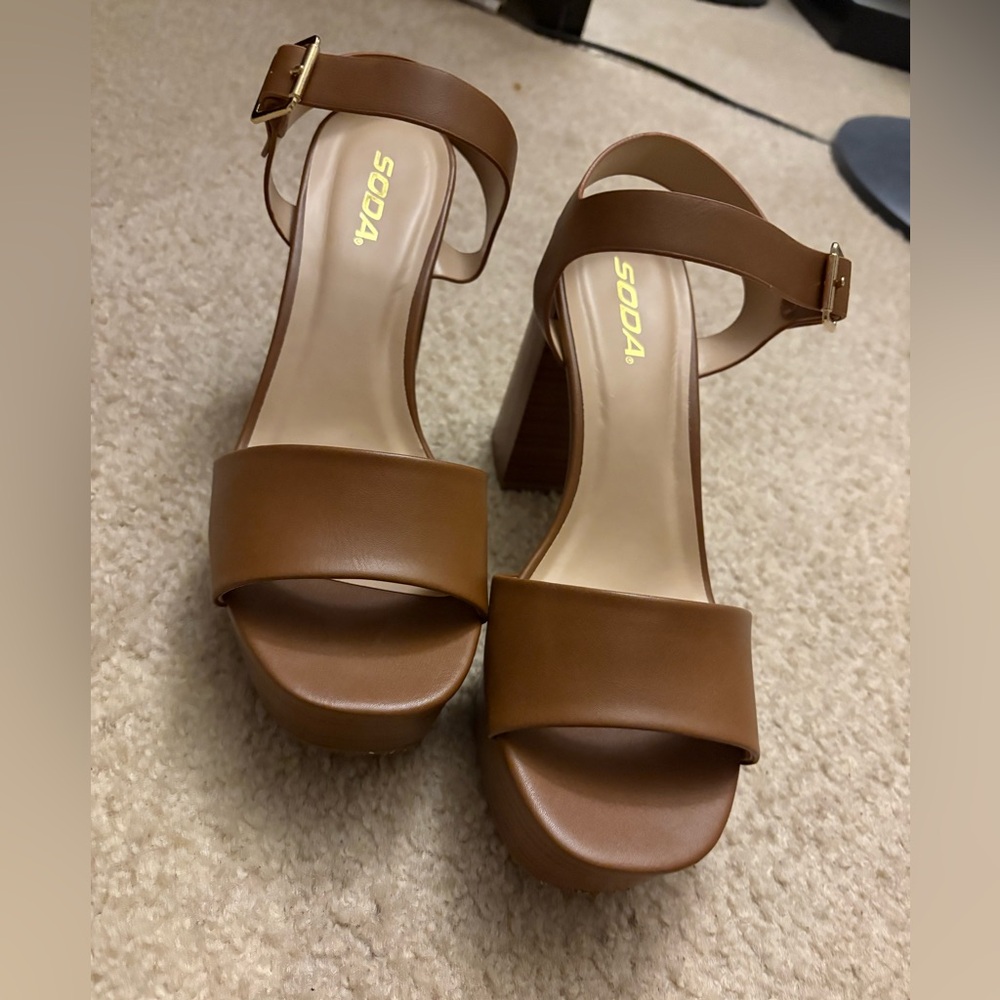 Soda Brown Heeled Sandals Elegant Design
